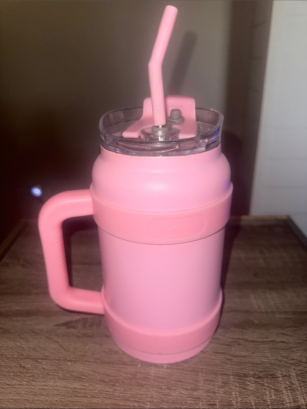 Insulated Pink Travel Mug with Handle and Reusable Straw